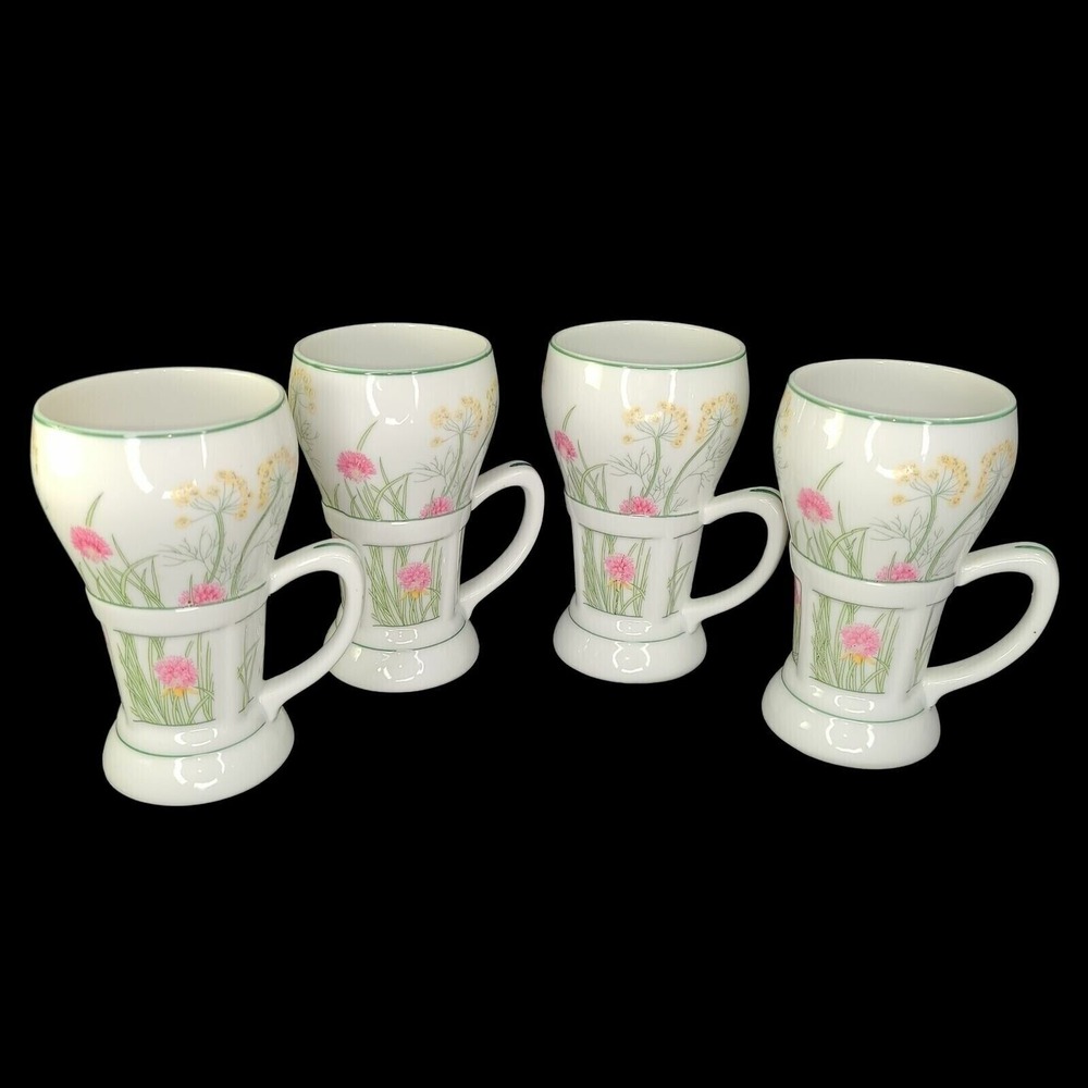 Shafford Irish Coffee Mugs‎ Cups Herbs Spices Floral Pattern Tall Set 4 Vtg READ